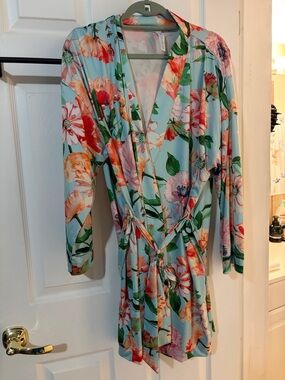 Lane Bryant Cacique Floral Wrap Dress in Pastel Blue with flowers 14/16